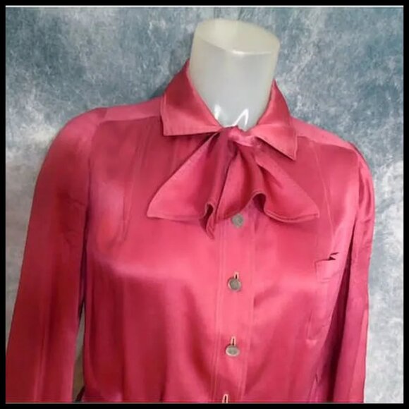 Vintage Silk Charmeuse Long Sleeve Blouse, Tie Bow 30s 1930s - Picture 4 of 14